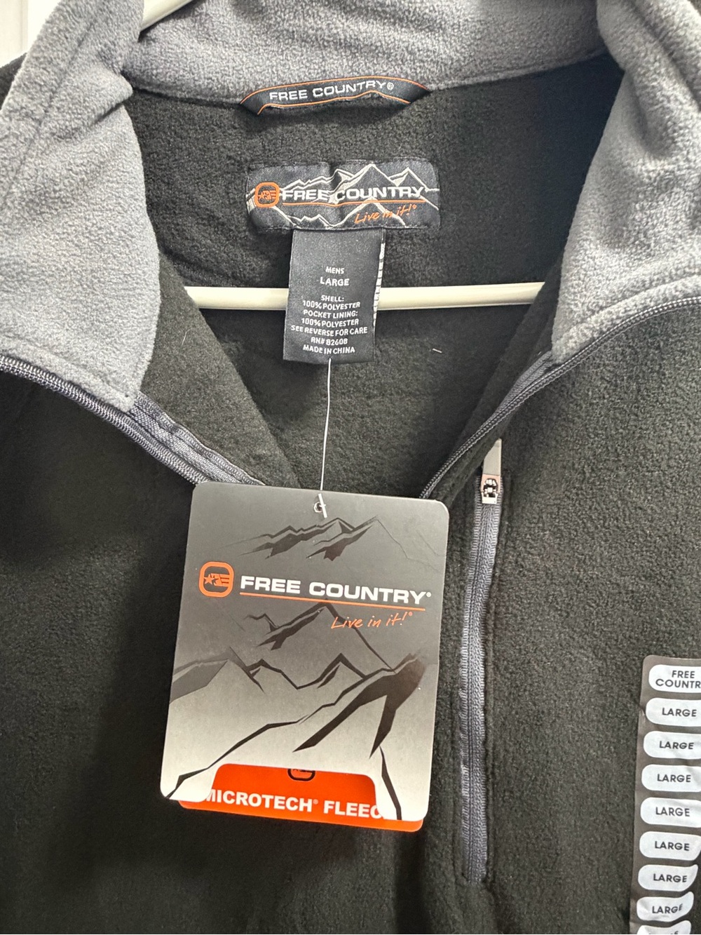 Free Country Black and Gray Quarter-Zip Microfleece Pullover. Size L